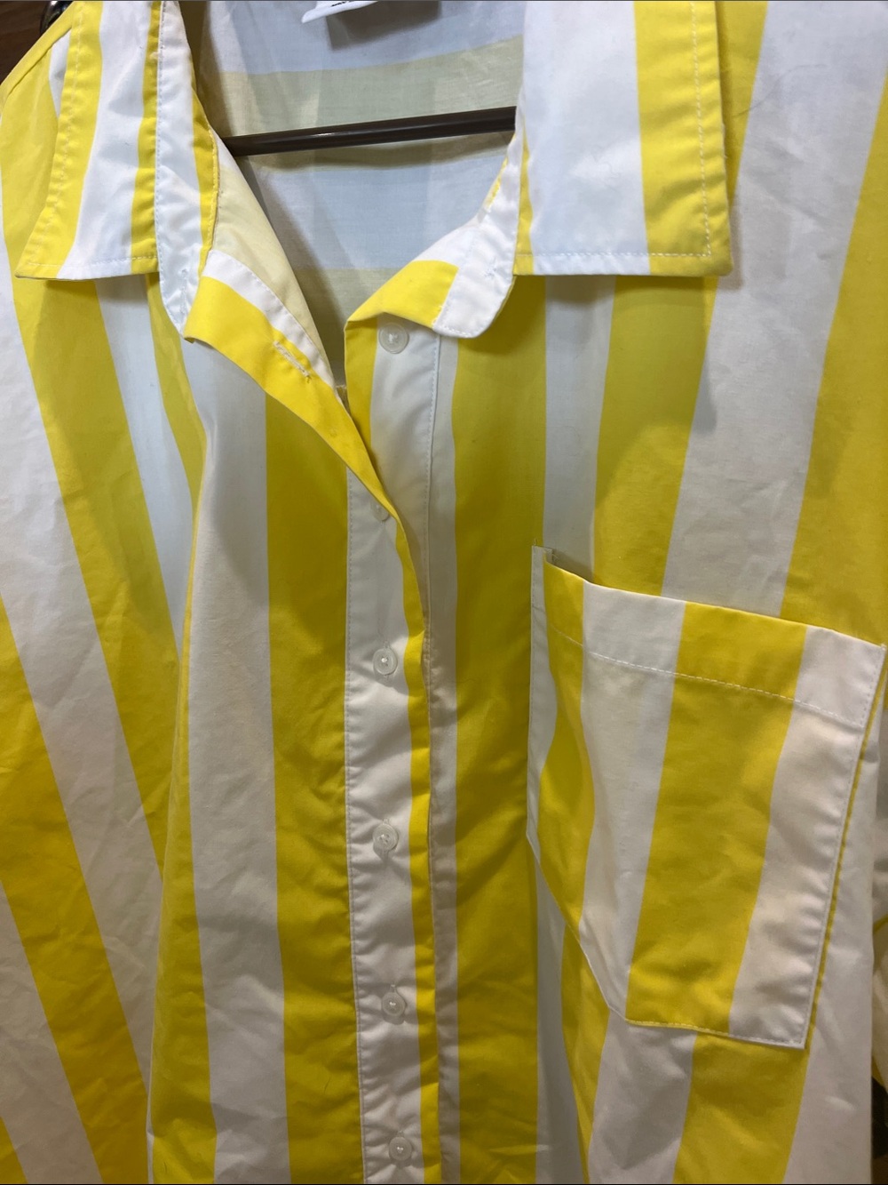 Cabana Yellow and White Vertical Stripe Button-Up Cover Up Dress/Fishing Shirt - Picture 8 of 10